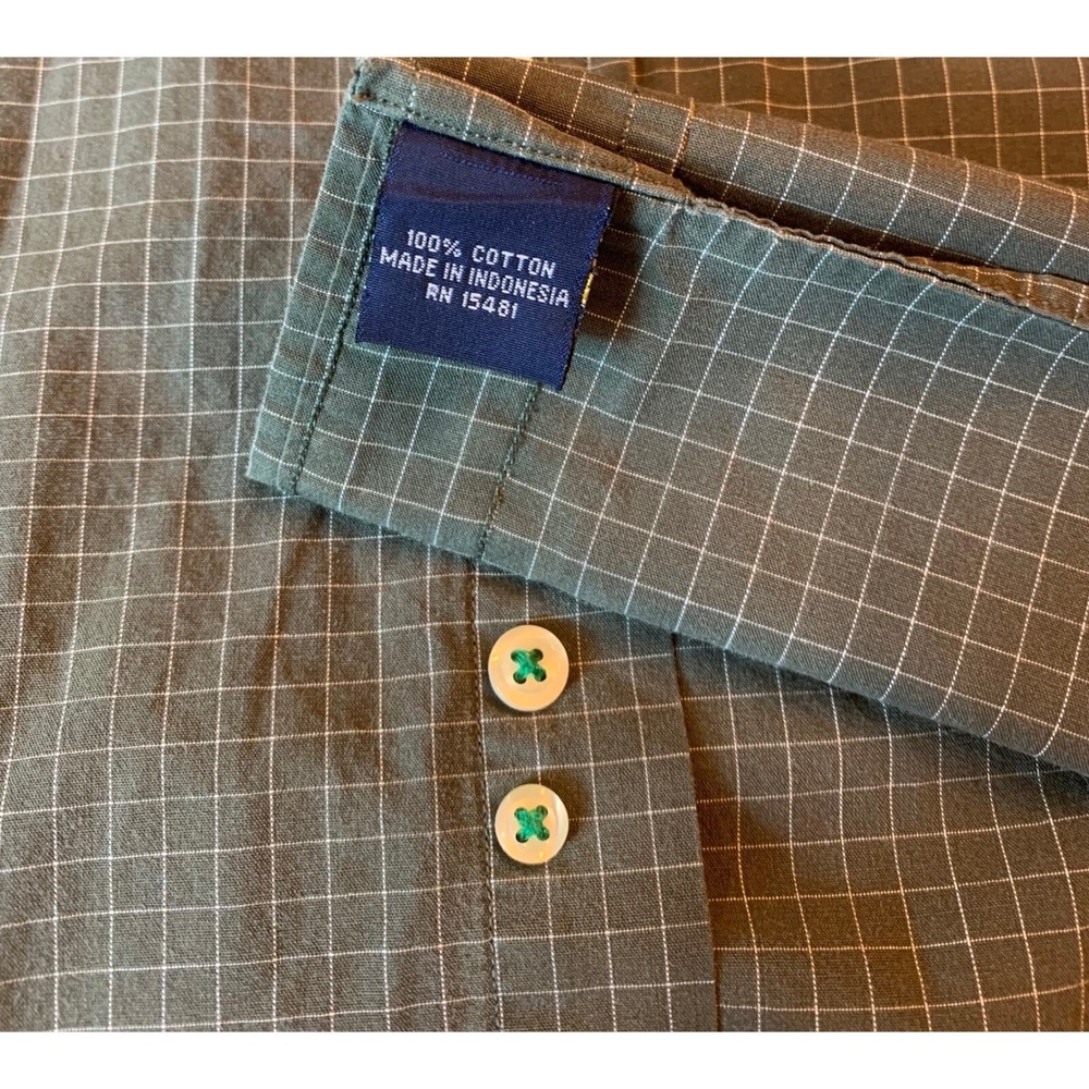 Tommy Hilfiger Weekend Classics Mens 16 34-35 Green Windowpane‎ Cotton Shirt - Picture 5 of 7